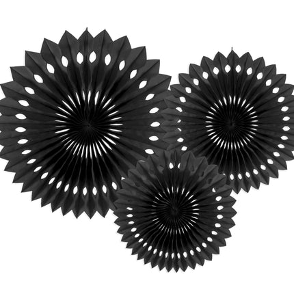 Wachlarze papierowe czarne 20cm 3szt