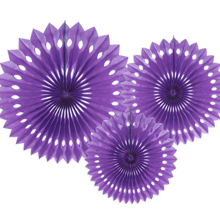 Fioletowe wachlarze papierowe 20cm 3szt