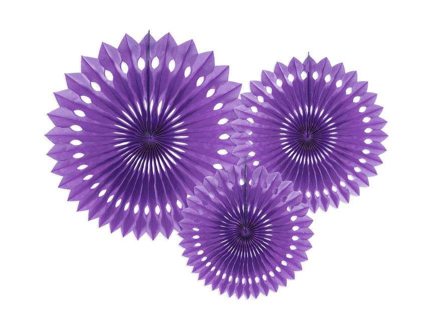 Fioletowe wachlarze papierowe 20cm 3szt