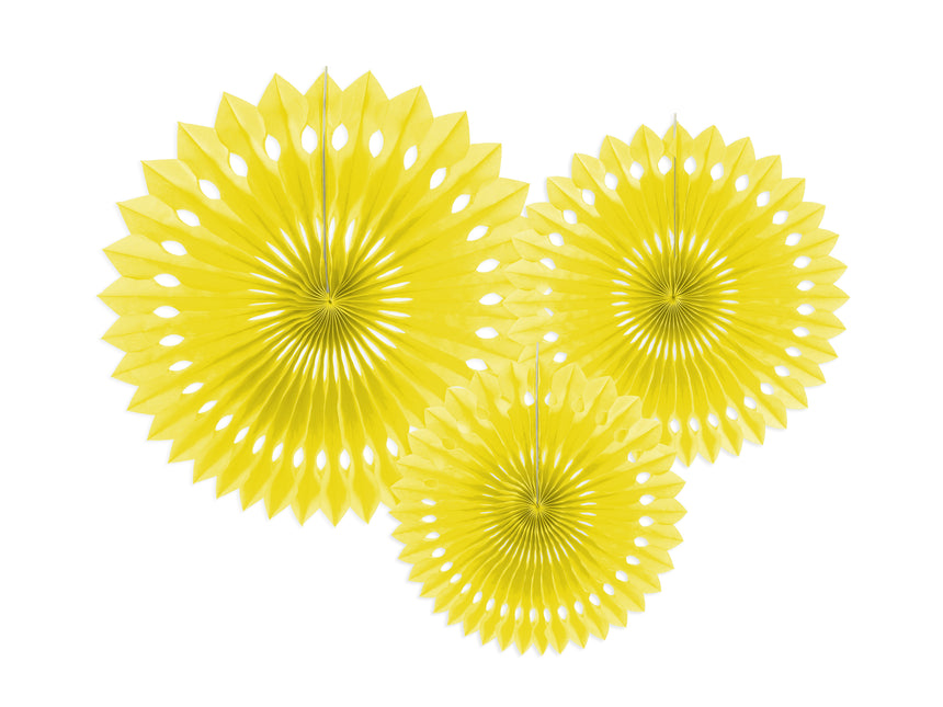 Żółte papierowe wachlarze 20cm 3szt