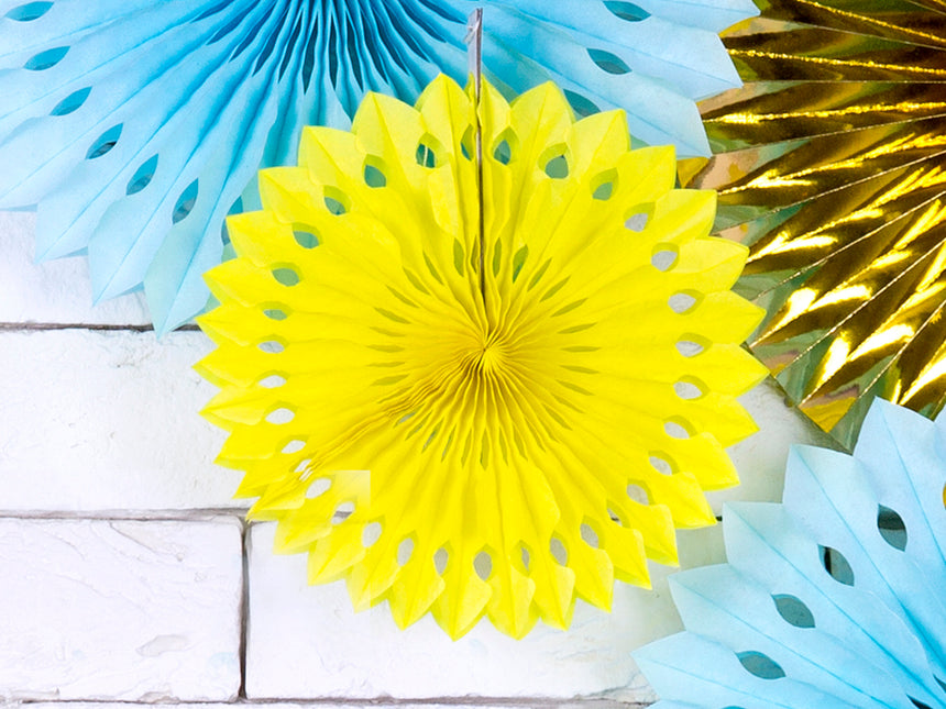 Żółte papierowe wachlarze 20cm 3szt
