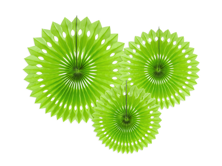 Jasnozielone wachlarze papierowe 20cm 3szt