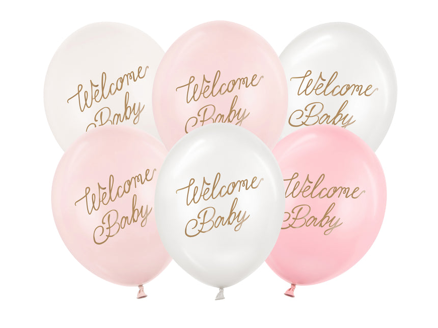 Balony Hello Baby różowe 30cm 6szt