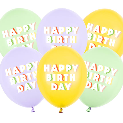 Balony Happy Birthday kolorowe lateksowe 30cm 6szt