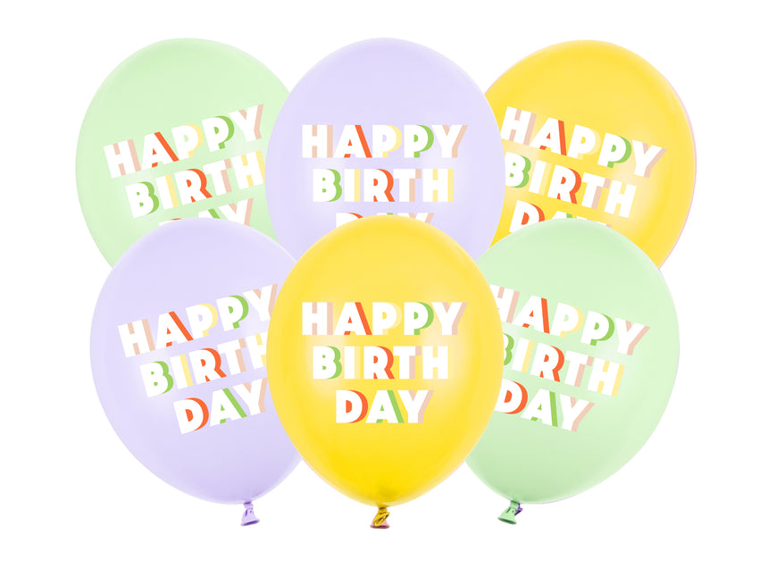 Balony Happy Birthday kolorowe lateksowe 30cm 6szt