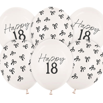 Balony na 18 lat Czarno-biała kokarda 30cm 6szt