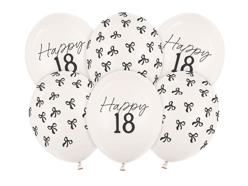 Balony na 18 lat Czarno-biała kokarda 30cm 6szt