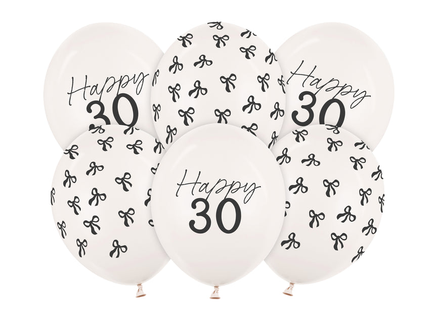 Balony na 30 lat Czarno-biała kokarda 30 cm 6 szt