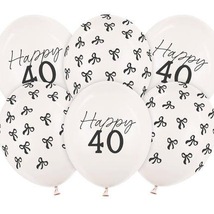 Balony na 40 lat Czarno-biała kokarda 30cm 6szt