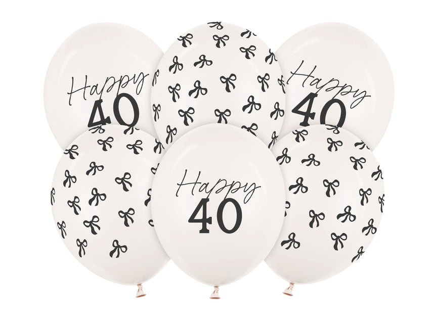Balony na 40 lat Czarno-biała kokarda 30cm 6szt