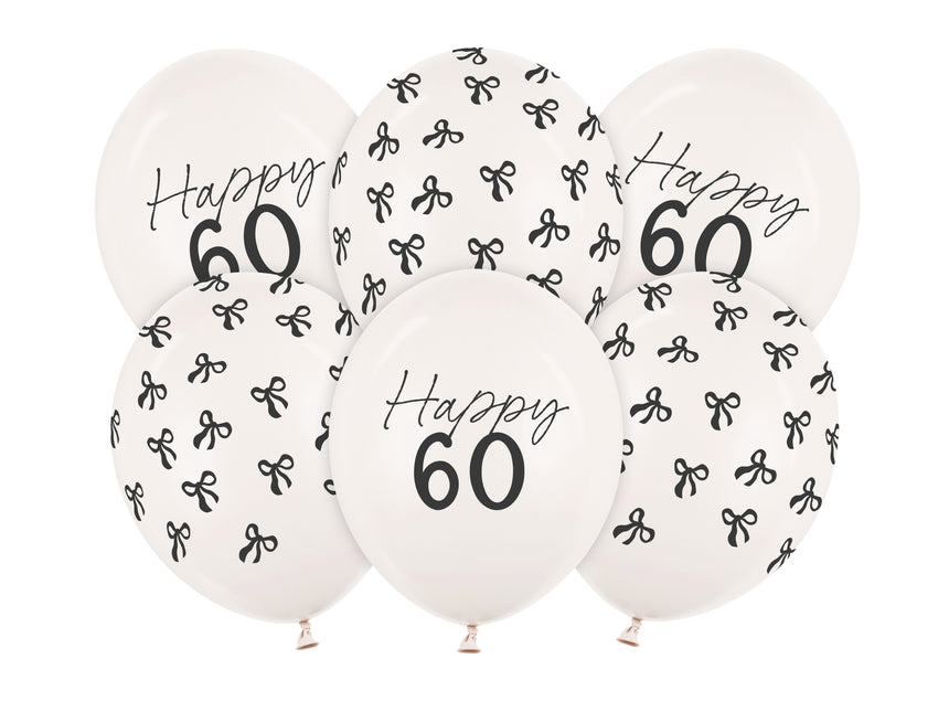Balony na 60 lat Biało-czarna kokarda 30 cm 6 szt