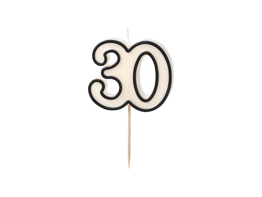 Świeca na 30 lat czarno-biała 5,5 cm
