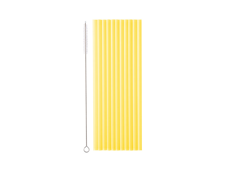 Żółte słomki ze szczoteczką do czyszczenia 23 cm 12 szt