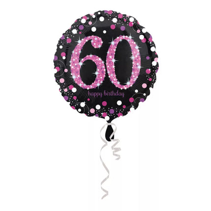 Balon helowy na 60 lat czarno-różowy pusty 45 cm