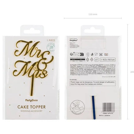 Acryl taarttopper MR & MRS, goudkleurig, 16,5 cm van Partydeco koop je bij Partywinkel