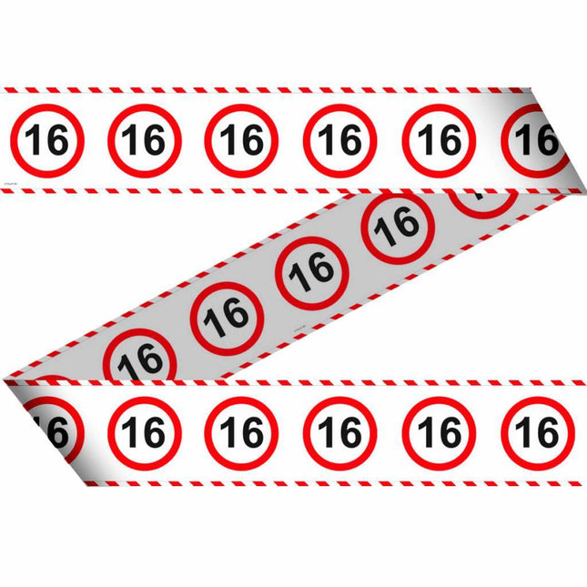 Afzetlint 16 Jaar Verkeersbord 15m - Partywinkel - 8714572284165