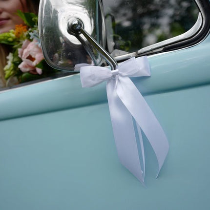 Autodecoratie Strik Wit 14cm 4st van Partydeco koop je bij Partywinkel