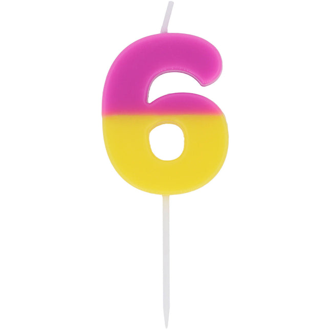 Świeczka na 6 lat różowo-żółta 9 cm