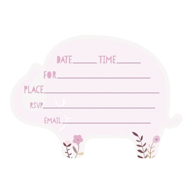 Baby Olifant Uitnodigingen Roze 8st van Unique koop je bij Partywinkel