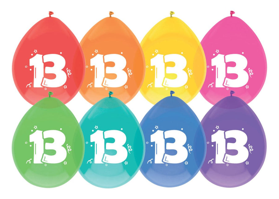 Ballonen 13 Jaar Gekleurd 30cm 8st van Haza Witbaard koop je bij Partywinkel