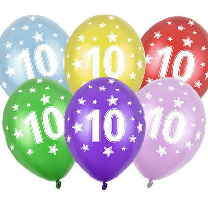 Ballonnen 10 Jaar Gekleurd Metallic 30cm 6st van Partydeco koop je bij Partywinkel