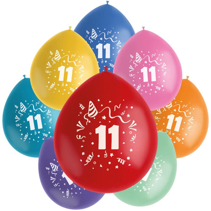 Ballonnen 11 Jaar Gekleurd 23cm 8st van Folat koop je bij Partywinkel