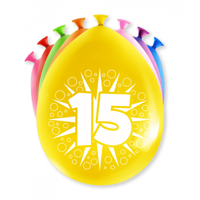 Ballonnen 15 Jaar Meerkleurig 30cm 8st van Paper Dreams koop je bij Partywinkel