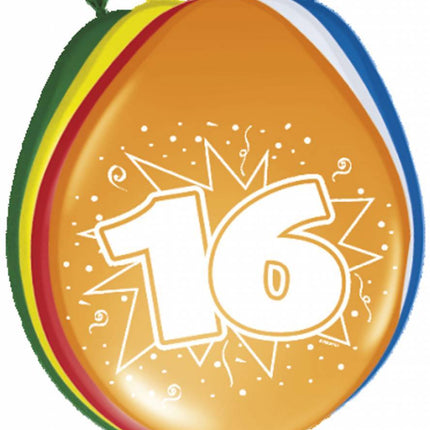 Ballonnen 16 Jaar 30cm 8st - Partywinkel - 8714572082167