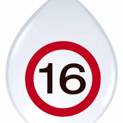 Ballonnen 16 Jaar Verkeersbord 30cm 8st - Partywinkel - 8714572053655