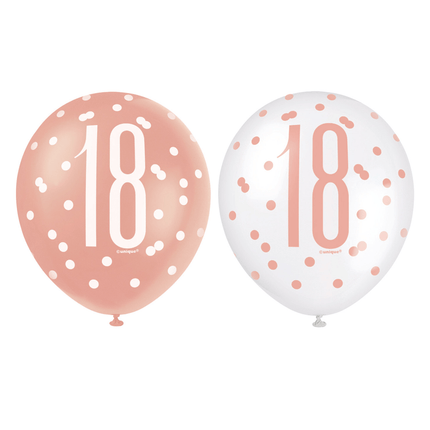 Ballonnen 18 Jaar Rose Goud 30cm 6st van Unique koop je bij Partywinkel