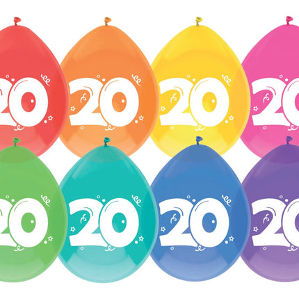 Ballonnen 20 Jaar Gekleurd 30cm 8st van Haza Witbaard koop je bij Partywinkel