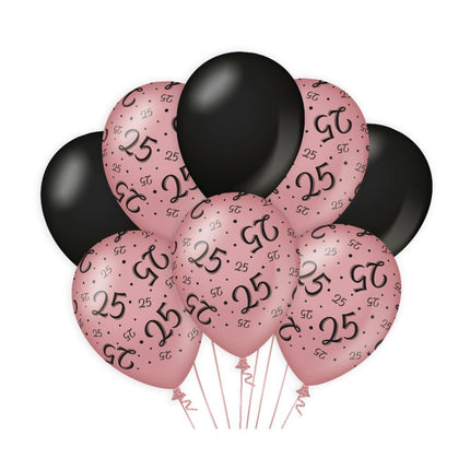 Ballonnen 25 Jaar Rose Zwart 30cm 8st van Paper Dreams koop je bij Partywinkel