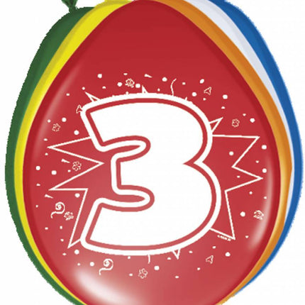Ballonnen 3 Jaar 30cm 8st - Partywinkel - 8714572082037