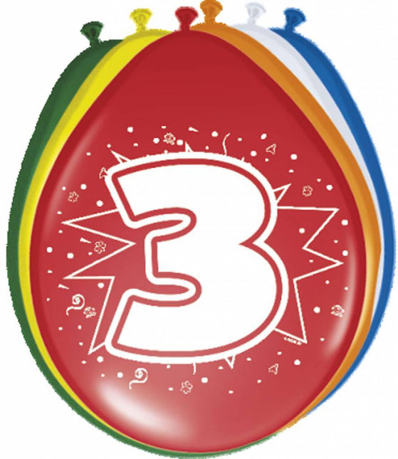 Ballonnen 3 Jaar 30cm 8st - Partywinkel - 8714572082037