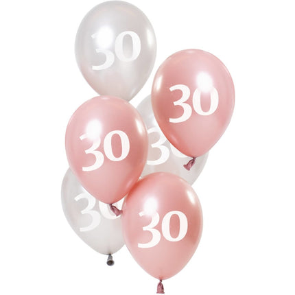 Ballonnen 30 Jaar Roze 23cm 6st van Folat koop je bij Partywinkel