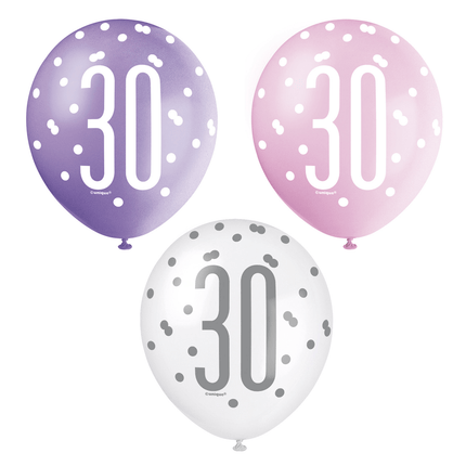 Ballonnen 30 Jaar Stippen 30cm 6st van Unique koop je bij Partywinkel