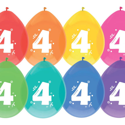 Ballonnen 4 Jaar Gekleurd 30cm 8st van Haza Witbaard koop je bij Partywinkel