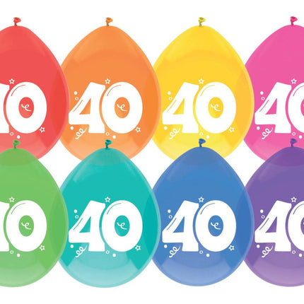 Ballonnen 40 Jaar Gekleurd 30cm 8st van Haza Witbaard koop je bij Partywinkel