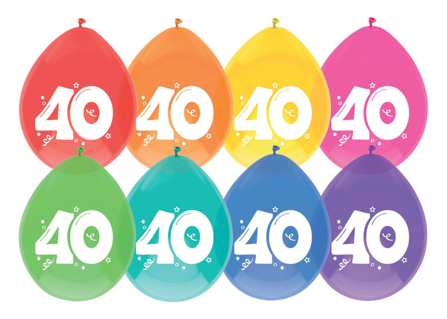 Ballonnen 40 Jaar Gekleurd 30cm 8st van Haza Witbaard koop je bij Partywinkel