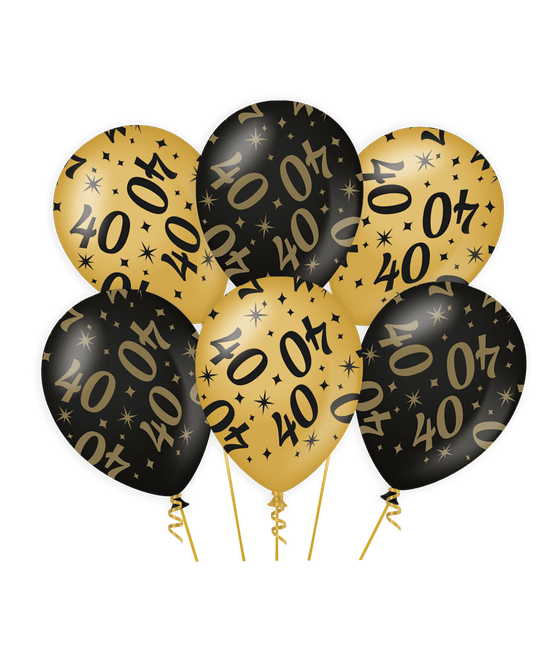 Ballonnen 40 Jaar Goud Zwart 30cm 6st van Paper Dreams koop je bij Partywinkel