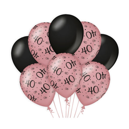 Ballonnen 40 Jaar Rose Zwart 30cm 8st van Paper Dreams koop je bij Partywinkel