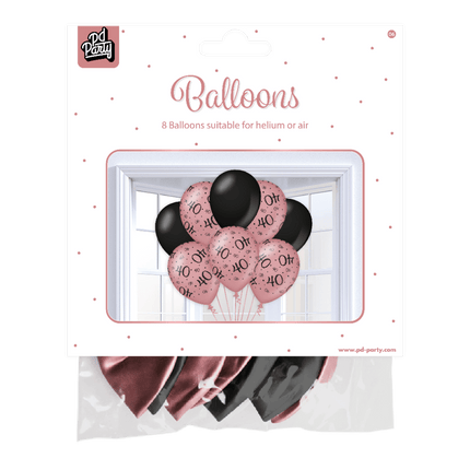 Ballonnen 40 Jaar Rose Zwart 30cm 8st van Paper Dreams koop je bij Partywinkel