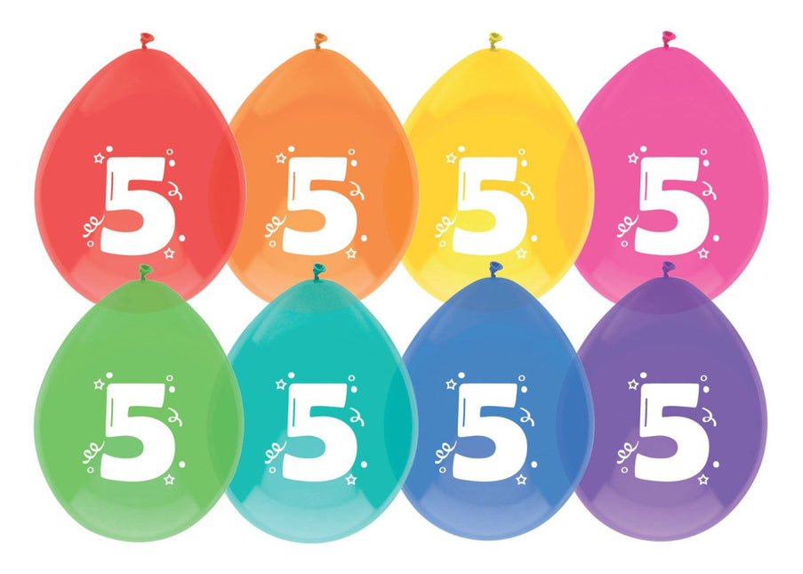 Ballonnen 5 Jaar Gekleurd 30cm 8st van Haza Witbaard koop je bij Partywinkel