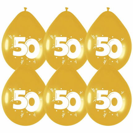 Ballonnen 50 Goud Party 30cm 6st - Partywinkel - 8711319422972