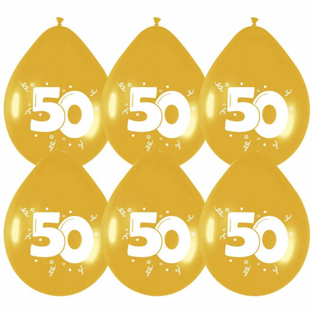 Ballonnen 50 Goud Party 30cm 6st - Partywinkel - 8711319422972