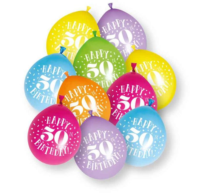 Ballonnen 50 Jaar Gekleurd 23cm 10st van Unique koop je bij Partywinkel