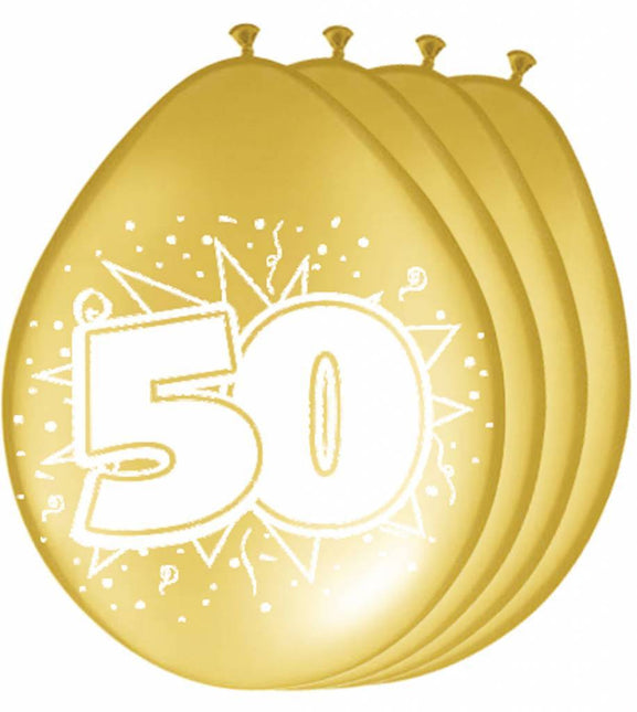 Ballonnen 50 Jaar Goud Metallic 30cm 8st - Partywinkel - 8714572082556