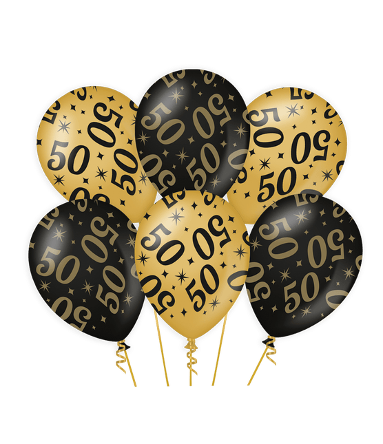 Ballonnen 50 Jaar Goud Zwart 30cm 6st van Paper Dreams koop je bij Partywinkel