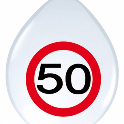Ballonnen 50 Jaar Verkeersbord 30cm 8st - Partywinkel - 8714572053839