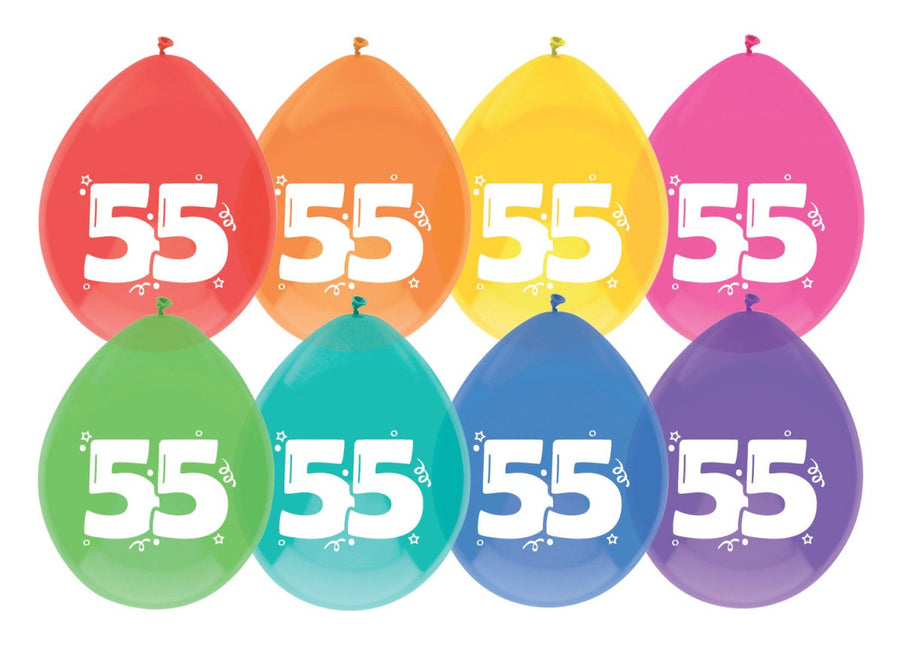 Ballonnen 55 Jaar Gekleurd 30cm 8st van Haza Witbaard koop je bij Partywinkel